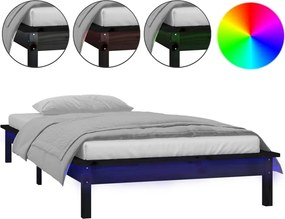 vidaXL fekete tömör fa ágykeret LED-világítással 90 x 200 cm