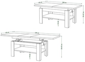 Mazzoni RIO Artisan Tölgy/Bézs (Pezsgő) - NYITHATÓ/MAGASÍTHATÓ DOHÁNYZÓASZTAL POLCOS ÉTKEZŐASZTAL ÉS DOHÁNYZÓASZTAL EGYBEN
