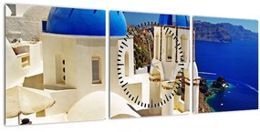 Kép - Santorini, Görögország (órával) (90x30 cm)
