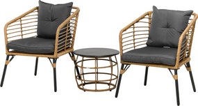 Outsunny Rattan Kerti Bútor Szett, 3 részes Ülőgarnitúra, Kávézó Asztallal és 2 Székkel, Párnás Bistro Szett, Teraszbútor, Erkély, Acél, Homok + Sötét