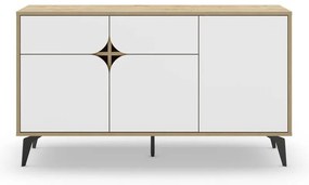 Fehér-natúr színű alacsony komód tölgyfa dekorral 140x79 cm Nola – Marckeric