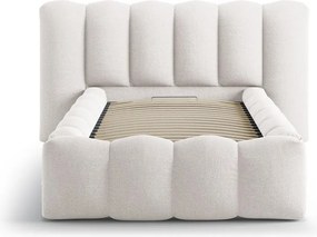 Krémszínű kárpitozott ágyneműtartós egyszemélyes ágy ágyráccsal 90x200 cm Lupine – Micadoni