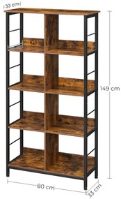 Könyvespolc TAYLOR 5 polc 149x80 cm, rusztikus barna