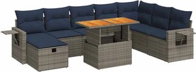 vidaXL 9 részes szürke polyrattan akácfa kerti ülőgarnitúra párnákkal