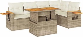 vidaXL 6 részes bézs polyrattan akácfa kerti ülőgarnitúra párnával