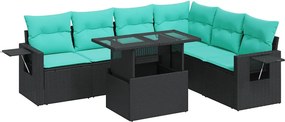 vidaXL 7 részes fekete polyrattan akácfa kerti ülőgarnitúra párnákkal