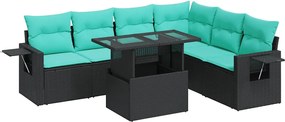 vidaXL 7 részes fekete polyrattan akácfa kerti ülőgarnitúra párnákkal