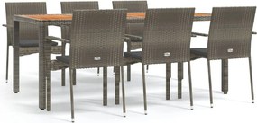 vidaXL 7 részes szürke polyrattan kerti étkezőgarnitúra párnával