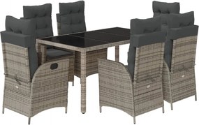 vidaXL 7 részes szürke polyrattan kerti étkezőgarnitúra párnával