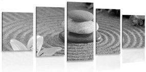 5-részes kép Zen kövek homokban fekete fehérben