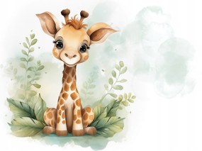 Fotótapéta Zsiráf Akvarell Gyerek Pasztell Levelek 312x219 vinil +ragasztó