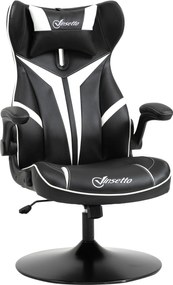 Vinsetto Ergonomikus Gamer Szék, Forgószék, Rocker Funkcióval, Magasságállítható, Acél, Fekete + Fehér, 67 x 70 x 106-112 cm | Aosom