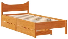 vidaXL viaszbarna tömör fenyőfa ágykeret fiókokkal 90 x 190 cm