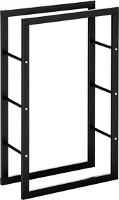 HOMCOM Tüzifaállvány Fém 60 x 25 x 100 cm Tüzifa tároló acélkeret 100 kg-ig Kályha tüzifa állvány Kültéri fátartó Tüzifa tartó Kert Teraszra Kint Feke