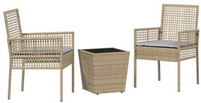 3 darabos Kerti Bistro Szett párnákkal Bézs Poly Rattan