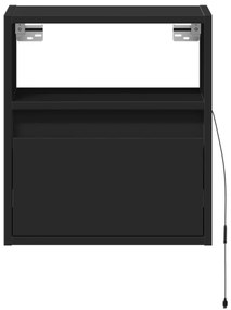 fekete falra szerelhető éjjeliszekrény LED-világítással