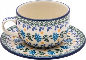 200 ml-es csésze csészealjjal Művészi kerámia Bolesławiec minta 0883