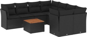vidaXL 9 részes fekete polyrattan kerti ülőgarnitúra párnákkal