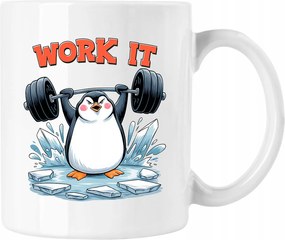 Bögre pingvin vicc edzőterem gym work it fehér 330ml