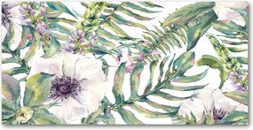 Konyhai panel Páfrányok és virágok 140x70 cm Ragasztó