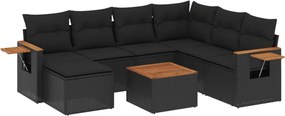 vidaXL 8 részes fekete polyrattan kerti ülőgarnitúra párnákkal