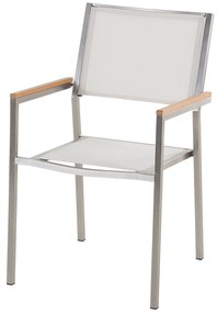 Hatszemélyes fekete égetett gránit étkezőasztal fehér székekkel GROSSETO Beliani