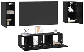 TV szekrény garnitúra Falra szerelhető 4 pcs Musta tammi