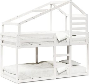 vidaXL fehér tömör fenyőfa ágy emelettel és tetővel 90 x 200 cm