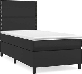 vidaXL fekete műbőr rugós ágy matraccal 100 x 200 cm