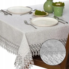Abrosz Szürke asztali Sima gipiurával 140X240 téglalap utánzat Len csipke