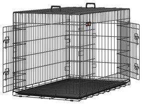 FEANDRA Kutyakölyök ketrec összecsukható, 2 ajtós kutya láda tálcával, XXL 122 x 81 x 76 cm