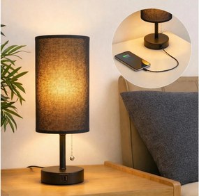 Brilagi - Asztali lámpa USB-porttal TABLON 1xE27/25W/230V fekete