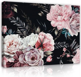 Vászonkép falikép rózsaszín fekete virágok 100 x 75