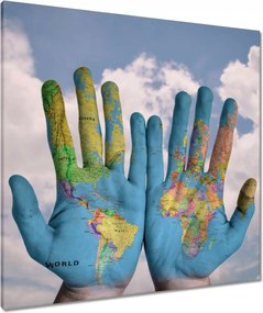 Vászonkép 80x80 Világtérkép Világkéz