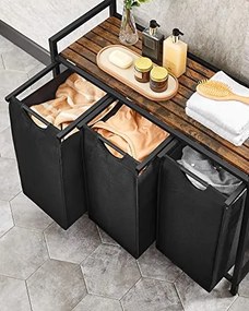 BERGEN ruháskosár polccal, 3x38l, fekete/barna SongmicsHome