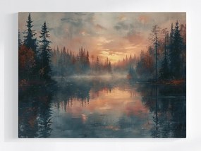 Vászonkép Canvas Tájkép Fák Tó Köd Nyugat Este 80x60