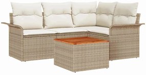 vidaXL Kerti Kanapé Szett párnával 5 pcs Bézs polirattan