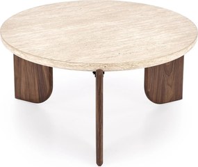Manios dohányzóasztal 80 cm kerek - travertin / dió