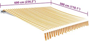 Sárga-fehér vászon napellenző tető 6 x 3 m (a váz nem tartozék)