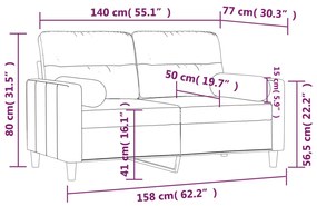 2 személyes világosszürke szövet kanapé díszpárnákkal 140 cm