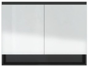 fényes fekete MDF tükrös fürdőszobaszekrény 80 x 15 x 60 cm