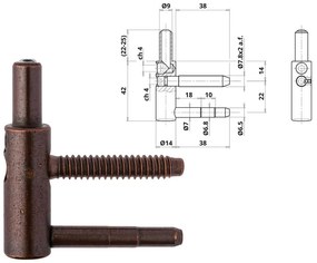 Otlav pánt 3D 14mm FIÚ bronz (csaphossz 38mm)
