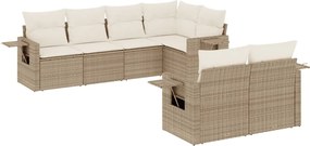vidaXL 7 részes bézs polyrattan kerti ülőgarnitúra párnákkal