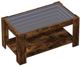 Füstös tölgy szerelt fa dohányzóasztal LED-del 93 x 53 x 45 cm