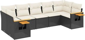 vidaXL 7 részes fekete polyrattan kerti ülőgarnitúra párnával
