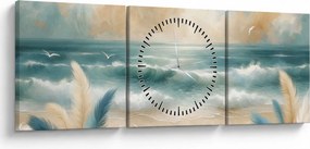 Kép – Festett strand lágy színekben (órával) (90x30 cm)