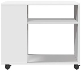 fehér szerelt fa kisasztal kerekekkel 70 x 35 x 60 cm