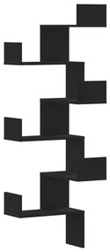 fekete szerelt fa fali sarokpolc 45 x 45 x 147 cm