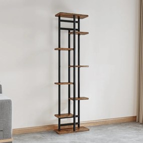 LEDOR TYP 4 8 polcos virágállvány, fémvázzal, 36 x 23 x 136 cm, rusztikus fa/fekete