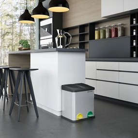 Szemétgyűjtő, szelektív hulladékgyűjtő, acél, 30 liter, 2 x 15l